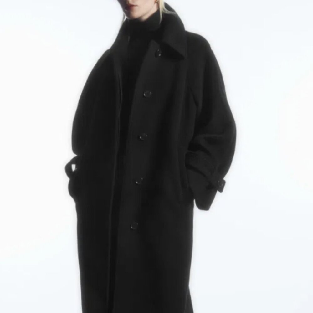 COS Women's Black Oversized Rounded Wool Coat